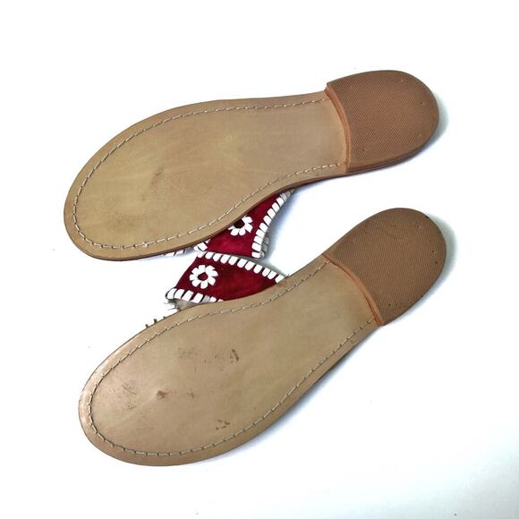 Jack Rogers Palm Beach Burgundy Sandals | Leather Whipstitch Preppy Resort Chic - Picture 10 of 16